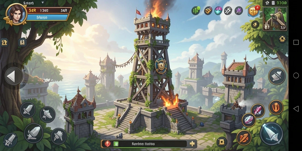 Tampilan gameplay menara pertahanan yang intens dan penuh strategi.
