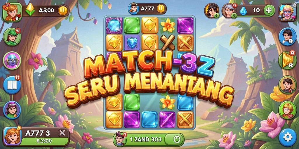 Screenshot A7777 menunjukkan gameplay yang seru dan berwarna-warni.