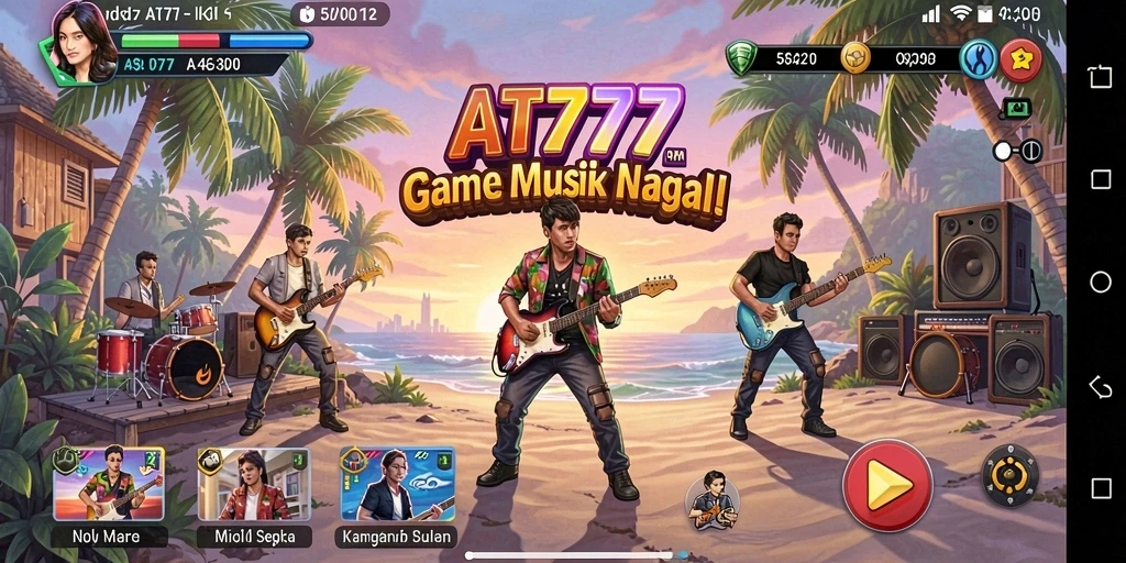 Tangkapan layar AT777 menampilkan gameplay menarik dengan berbagai lagu.