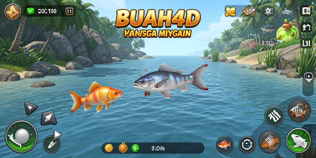 Tampilan gameplay BUAH4D yang menakjubkan saat menangkap ikan.