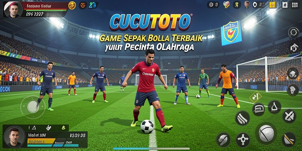 Tampilan gameplay seru dalam CUCUTOTO dengan aksi sepak bola nyata.