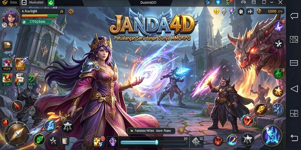 Screenshot gameplay JANDA4D dengan pemandangan dunia yang menakjubkan.