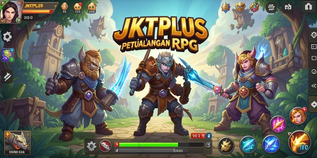Tampilan gameplay RPG JKTPLUS dengan karakter yang menarik dan pertempuran seru.