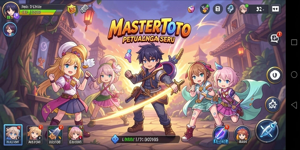 Screenshot gameplay MASTERTOTO yang menampilkan karakter anime dalam pertempuran epik.