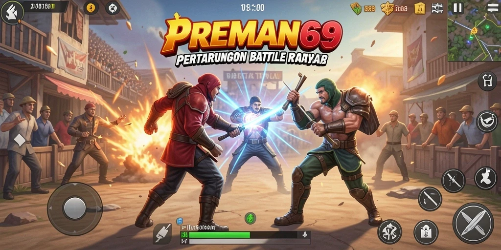 Screenshot gameplay PREMAN69 menampilkan momen mendebarkan dalam pertarungan Battle Royale.