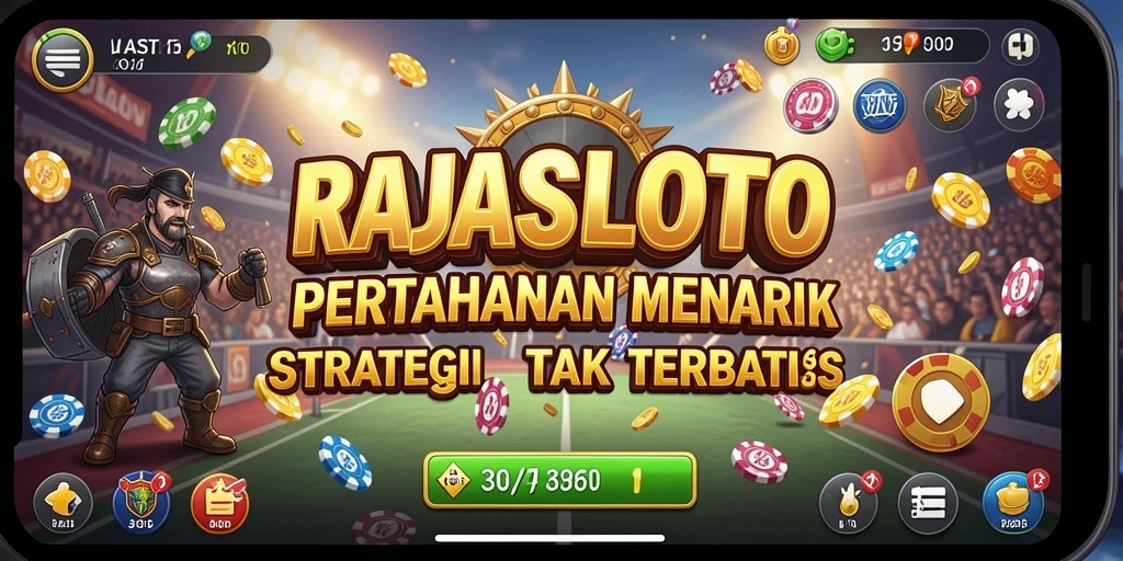 Tampilan gameplay <strong>RAJASLOTO</strong> saat melawan musuh di jalur pertahanan.