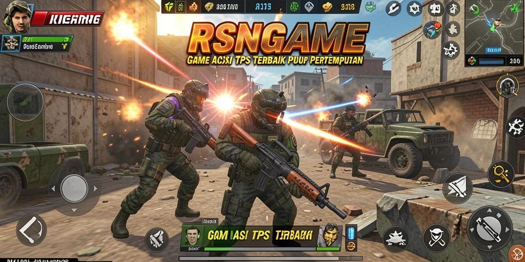 Screenshot gameplay RSNGAME menampilkan aksi tembak-menembak yang mendebarkan.