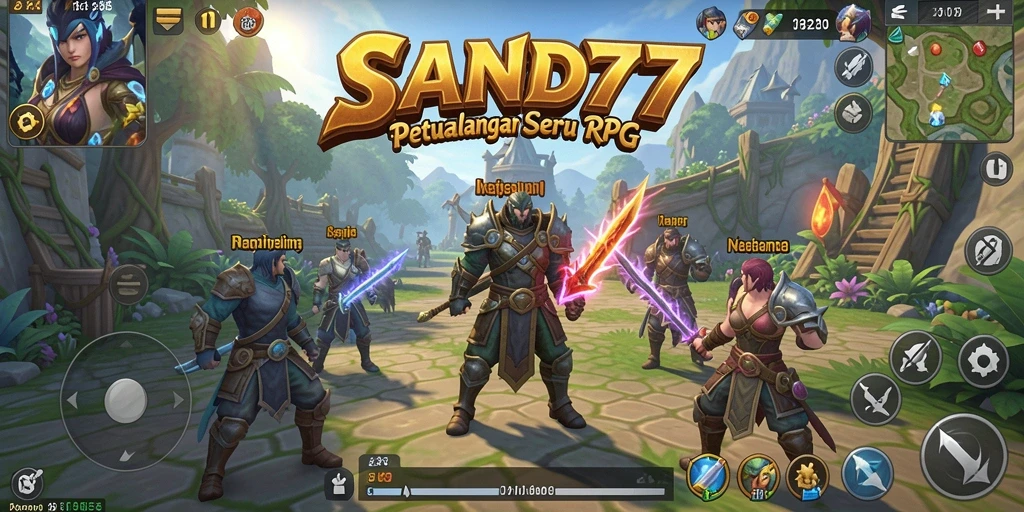 Screenshot gameplay SAND77 menampilkan aksi pertarungan seru dan eksplorasi dunia yang luas.