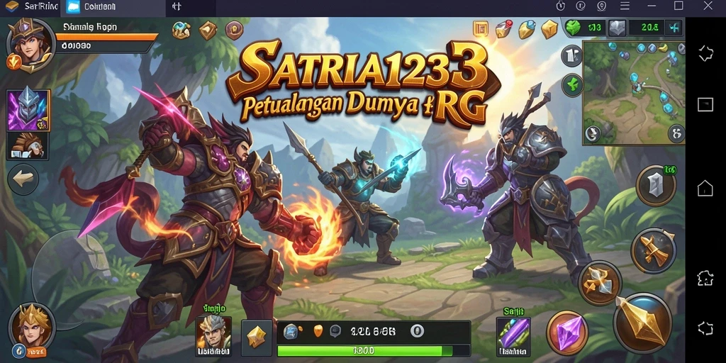 Tangkapan layar gameplay SATRIA123 menampilkan pertarungan karakter yang epik.