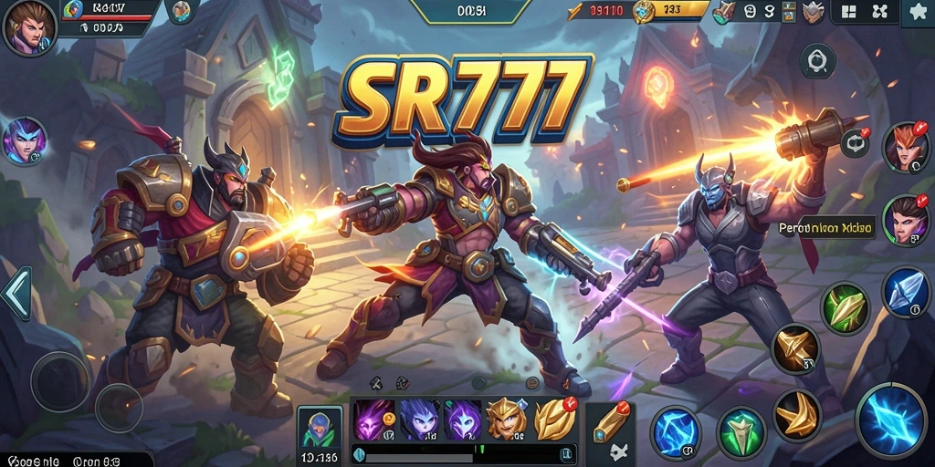 Screenshot SR777 menunjukkan pertarungan seru di arena MOBA.