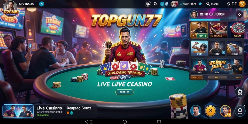 Screenshot gameplay TOPGUN77 yang menampilkan casino live yang mengesankan.