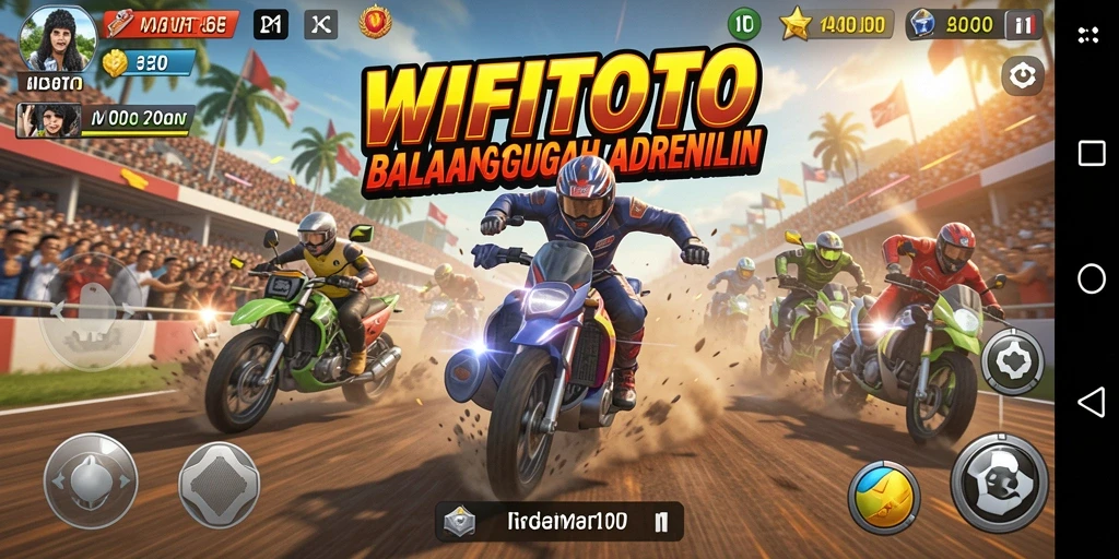 Tangkapan layar gameplay WIFITOTO yang menampilkan balapan intens dan kendaraan yang hebat.